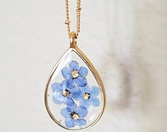 Forget me not resin necklace deals