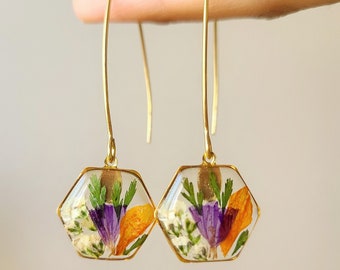 Baby Breath Jewelry-Pressed Flower Jewelry-Flower Jewelry-Real Flower Necklace-Nature Jewelry-Resin Flower-Fall Jewlery-Fall Earrings