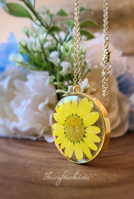 Daisy Necklace-pressed Flower Jewelry-flower Jewelry-real Flower