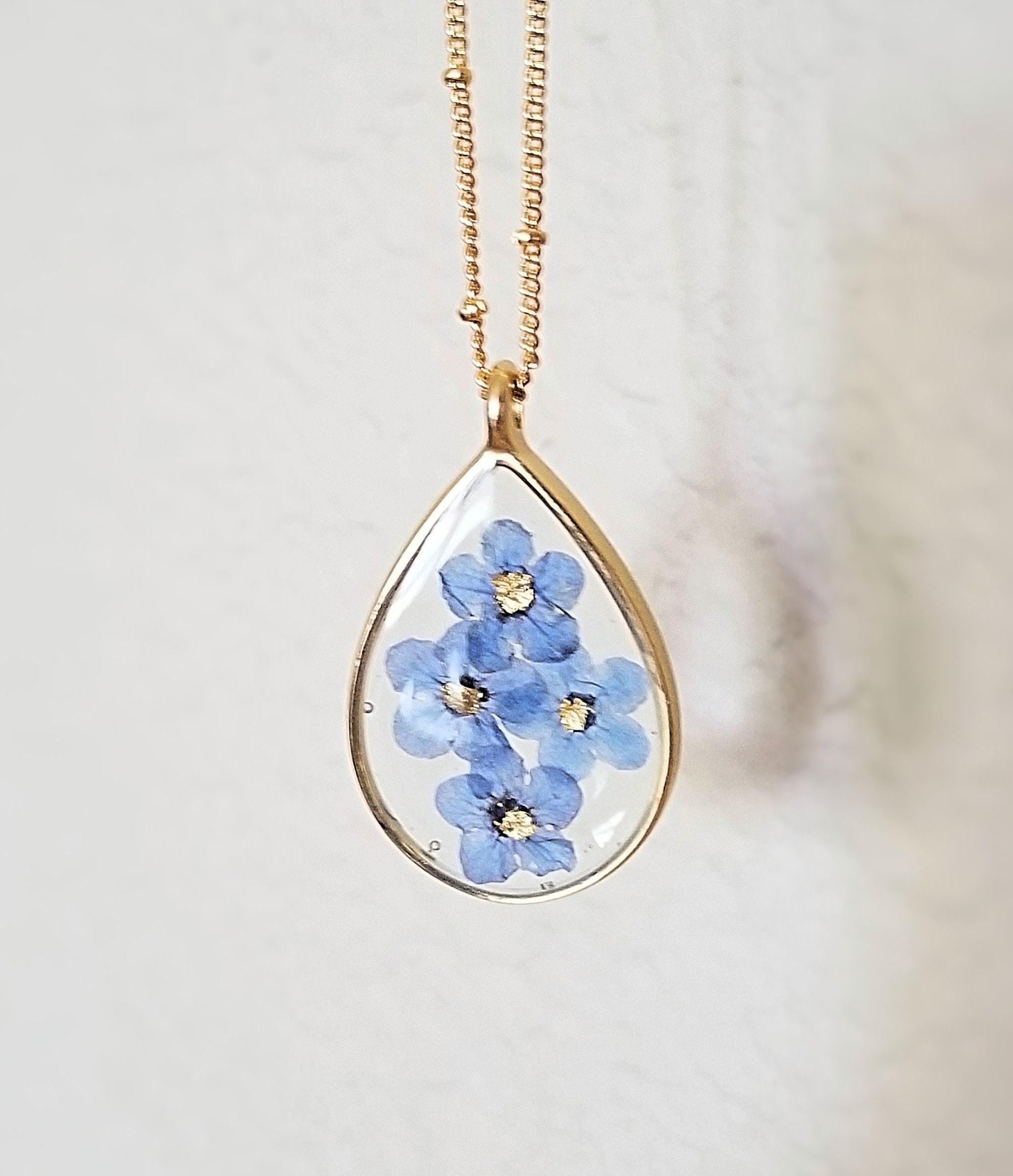Forget Me Not Necklace-Pressed Flower Jewelry-Flower Jewelry-Real Flower Necklace-Nature Jewelry-Resin Flower-Anniversary Gift-Gift for her