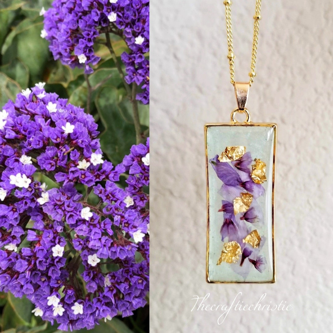 Flower Larkspur Necklace,purple Necklace,pressed Flower Necklace,real
