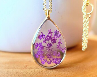 Valentines Gift,Bridesmaid Jewelry-Pressed Flower Necklace-Real Flower Jewelry-Nature Jewelry-Resin Flower Necklace-Christmas Jewelry Gift