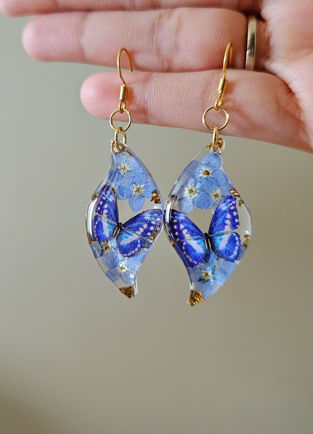 Forget Me Not Flower Teardrop Earrings – Pressed Flower Dangle Earrings For Women (Silver) - View #3
