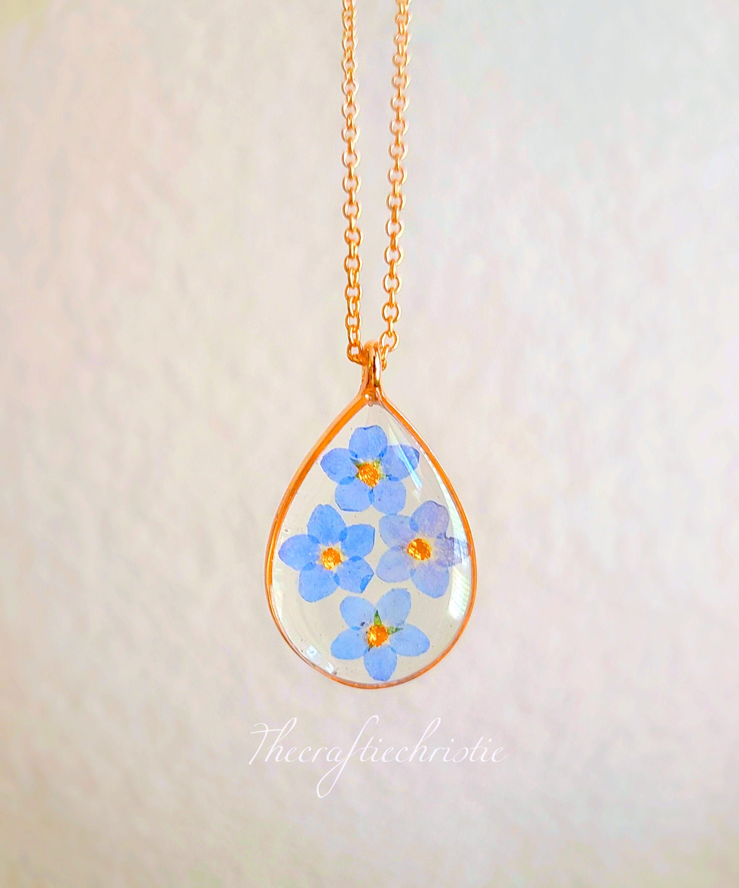 Forget Me Not Necklace-Pressed Flower Jewelry-Gift Necklace-Real Necklace-Nature Jewelry-Anniversary Gift-Gift For Her-Christmas Gift
