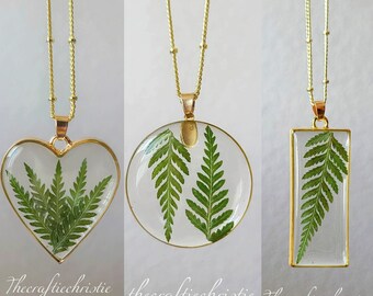 Resin Jewelry,Pressed Flower Necklace,Real Flower Necklace,Fern Jewelry,Unique Jewelry for Women,Gift for Her,Unique Jewelry,Resin Necklace