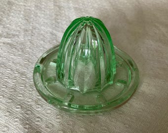 Uranium glass, small lemon reamer, U.S. Glass Company, 1930s.  Glows.