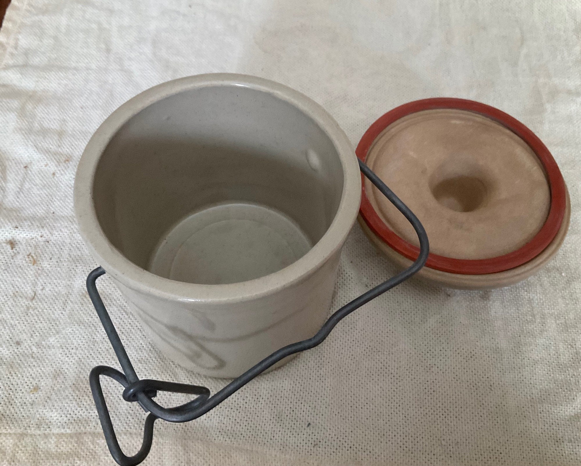 Small Stoneware Crock Pot Butter Crock With Wire Closure - Etsy