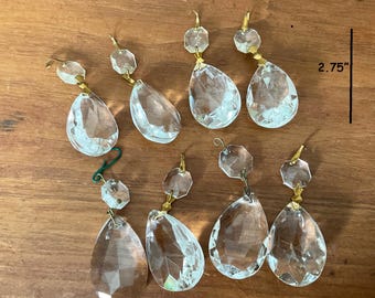Group of  8 chandelier clear crystals, vintage