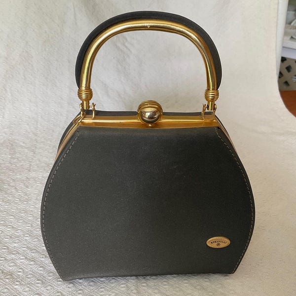 Vintage Italian peau de soie handbag, Romandiao, gold tone metal frame, top handle