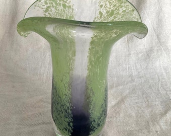 Vintage Teleflora heavy glass vase, speckled green purple, 1970s