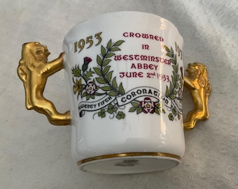 Loving cup, double lion handles, Commemoration 25th Anniversary of coronation of Queen Elizabeth II