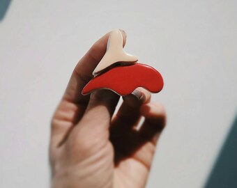 Miniature clay pin, Art Brooch, Matisse style, Abstract brooch, Red brooch, Statement jewelry, Shaped brooch, Clay design, Ceramic clay