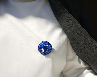Beaded Nipple Brooch with Piercing – Blue Breast Pin – Bold Feminist Jewelry – Body Positive Statement – Teat Art – Edgy Boob Accessory