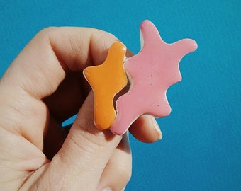Art brooch, Matisse style, Clay brooch, Abstract brooch, Statement brooch, Floral Pin, Shaped brooch, Pink and yellow brooch, Ceramic brooch