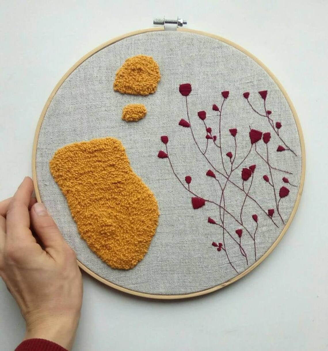 Floral embroidery wall hanging. Minimal wall art. Modern Etsy