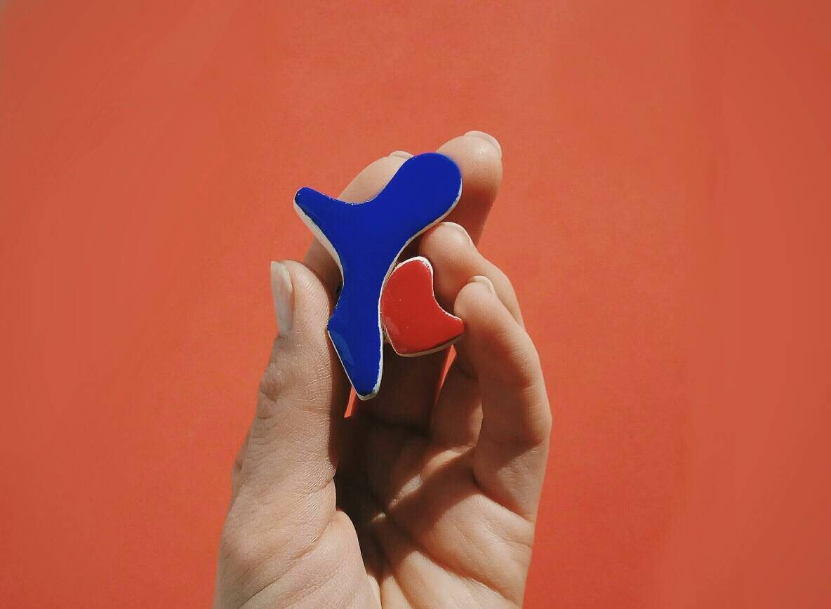 Abstract brooch, Matisse style, Blue and Red brooch, Clay brooch, Art brooch, Statement brooch, Floral Shaped pin, Ceramic pin