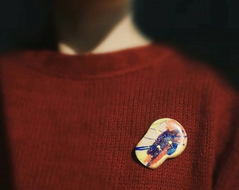 Handpainted brooch, Artistic jewelry, Painted accessory, Artisan brooch, Wearable art, Handcrafted piece, Statement brooch, Colorful jewelry