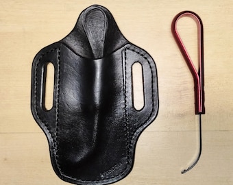 Cable Sewing Needle leather sheath, custom crafted with 7-9oz premium leather. I cut, wet form, dye, dry and edge coat then fit with a snap.