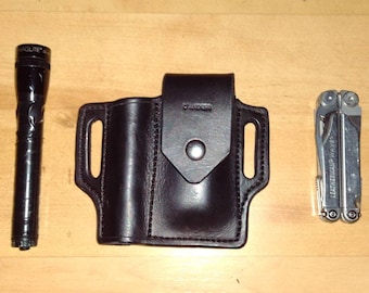 Leather Sheath handcrafted to Leatherman© Wave and Mini Maglite, custom Case, custom Mini Mag Leather case, EDC, OWB