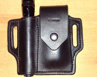 Leather Sheath custom crafted to Leatherman© Wave and Mini Maglite, custom Case, custom Mini Mag Leather case, EDC, OWB