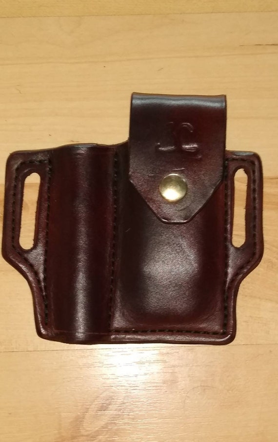 Leather Sheath for Gerber, custom crafted to Gerber Deisel with Mini Maglite, custom Gerber Case, custom MiniMag leather case, EDC, OWB