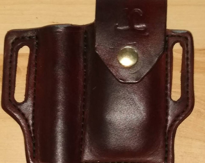 Leather Sheath for Gerber, custom crafted to Gerber Deisel with Mini Maglite, custom Gerber Case, custom MiniMag leather case, EDC, OWB