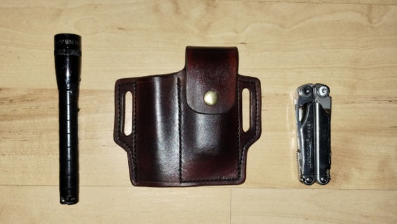 Leather Sheath custom crafted to Leatherman© Wave and Mini Maglite, custom Case, custom Mini Mag Leather case, EDC, OWB