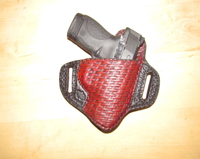 Leather Holster, Embossed Holster, handtooled holster, basket weave, leather basket weave holster