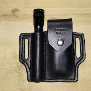 Handcrafted Leather Leatherman Wave Sheath & Mini Maglite Case