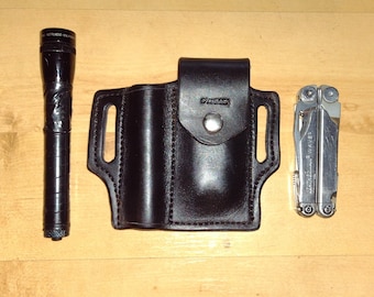 Leather Sheath custom crafted to Leatherman© OHT and Mini Maglite, custom OHT Case, custom Mini Mag Leather case