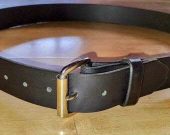 1" genuine water buffalo belt with roller buckle and handmade keeper