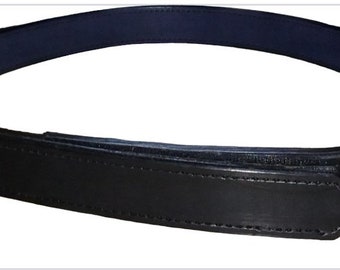 Leather buckleless Belt, musicians belt, leather Range Belt, Instructors Carry Belt.  Handcrafted double layer of Premium Leather with name
