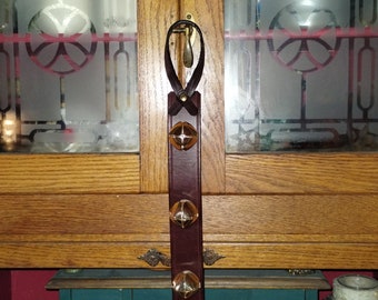 Christmas Leather Bell hanger, Dog Door bell Hanger, handmade leather door hanger, handmade with quality leather.