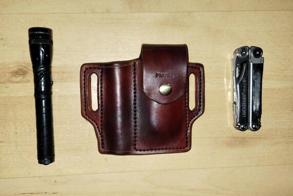 Leather Wave Sheath, custom crafted Sheath and Mini Maglite, custom Case, custom Mini Mag Leather case, EDC, OWB