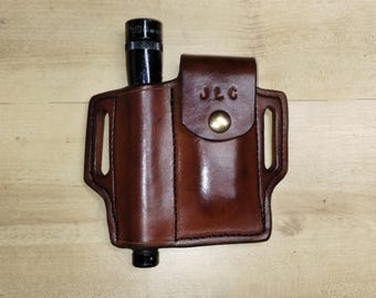 Handcrafted Leather Sheath: Gerber 600 & Mini Maglite, EDC, OWB