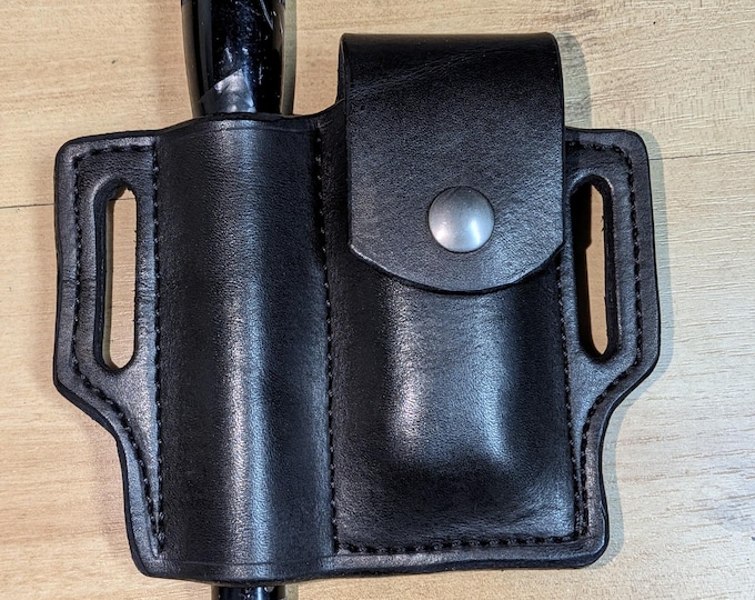 Handcrafted Leather Leatherman Wave Sheath & Mini Maglite Case