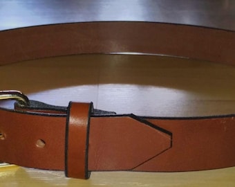 Heavy duty leather 11-13 oz. Belt. Water buffalo leather belt, belt with Chicago screws for the roller buckle and handmade keeper.