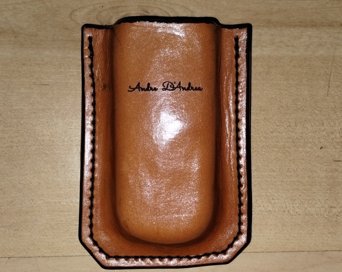 Laser or Stamped or Personalize leather with initials on flap, leather sheath, leather belt, etc