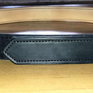 Leather buckleless Belt, musicians belt, leather Range Belt, Instructors Carry Belt.  Handcrafted double layer of Premium Leather with name