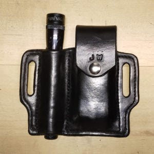 Leather Sheath custom crafted to Leatherman© OHT and Mini Maglite, custom OHT Case, custom Mini Mag Leather case
