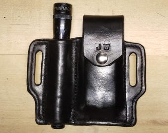 Leather Sheath custom crafted to Leatherman© OHT and Mini Maglite, custom OHT Case, custom Mini Mag Leather case
