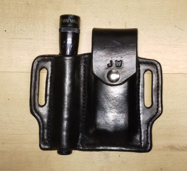 Handcrafted Leather Sheath for Leatherman OHT & Mini Maglite, Personalized with Initials for Free image 2
