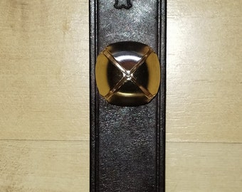 Sleigh Bell Door Hanger, Personalized 3 Jingle Bevin Bell handmade door hanger. Customize with an initial. Sustainably repurposed