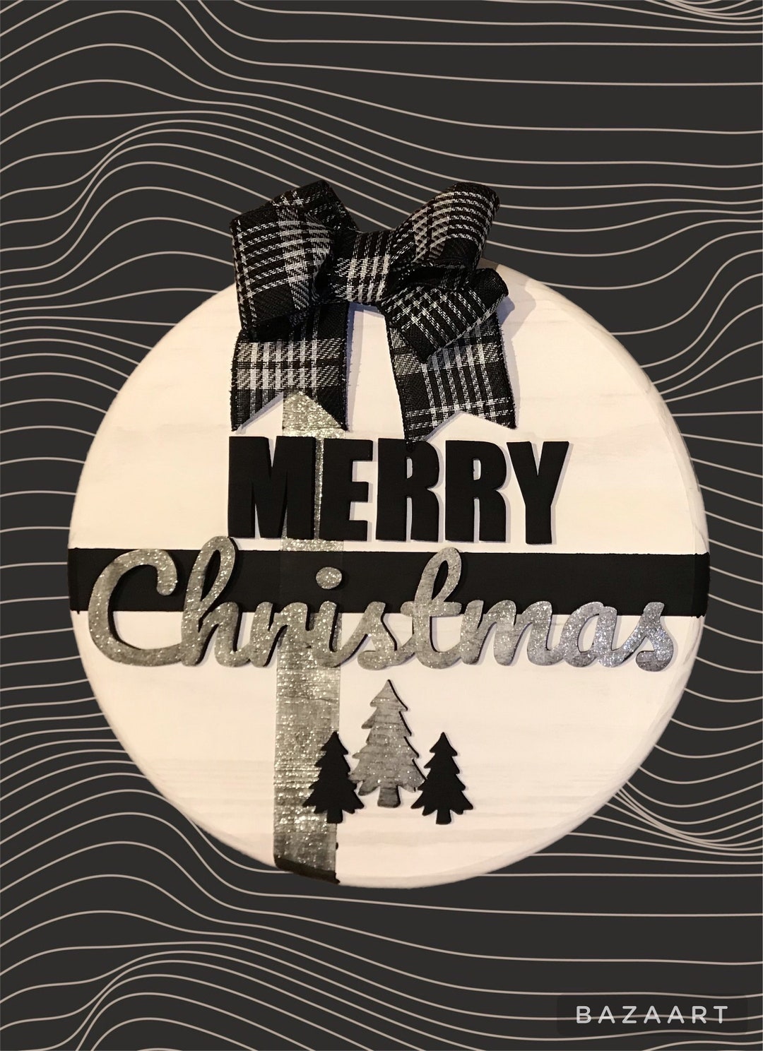 Merry Christmas Door Hanger Black and White Christmas Door Etsy