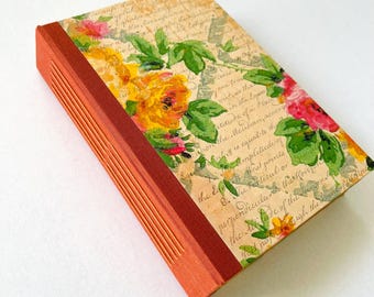 Diario de recortes, libro en blanco hecho a mano, estilo vintage, tapa dura con lomo de tela.