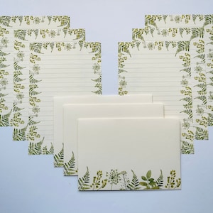 Juego de papel para escribir con helechos y hojas, papelería hecha a mano