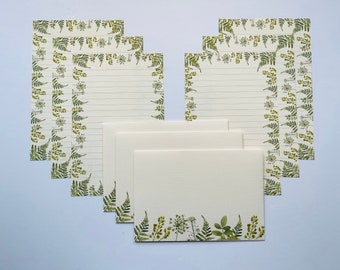 Ferns and leaves writing paper set, Handmade stationery