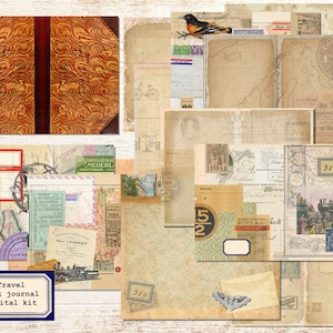 Vintage Travel Junk Journal Kit: Printable Ephemera (PDF)