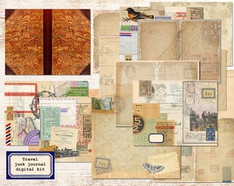 Vintage Travel Junk Journal Kit: Printable Ephemera (PDF)