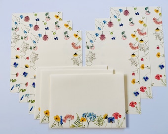 Wild flowers Letter writing set, spring theme, writing paper set, Handmade stationery
